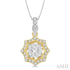1/4 Ctw Star Lattice Lovebright Round Cut Diamond Pendant With Chain in 14K White and Yellow Gold 1/4 Ctw Star Lattice Lovebright Round Cut Diamond Pendant With Chain in 14K White and Yellow Gold