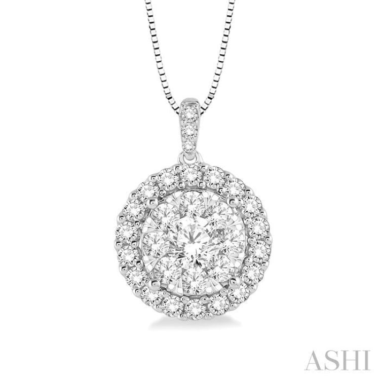 1/2 Ctw Round Cut Diamond Lovebright Pendant in 14K White Gold with Chain 1/2 Ctw Round Cut Diamond Lovebright Pendant in 14K White Gold with Chain