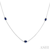 4x3 MM Oval Cut Sapphire Precious Station Necklace in 14K White Gold