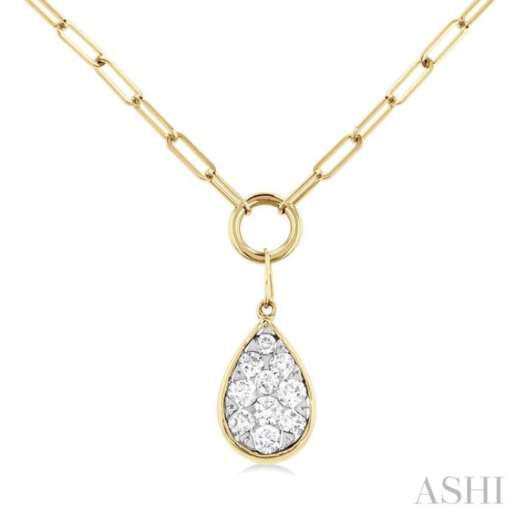 1/4 Ctw Lovebright Pear Shape Round Cut Diamond Paperclip Necklace in 14K Yellow & White Gold 1/4 Ctw Lovebright Pear Shape Round Cut Diamond Paperclip Necklace in 14K Yellow & White Gold
