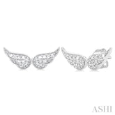 1/10 Ctw Petite Angel Wings Round Cut Diamond Fashion Stud Earrings in 10K White Gold