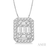 1/2 Ctw Octagonal Baguette & Round Cut Diamond Pendant With Box Chain in 14K White Gold
