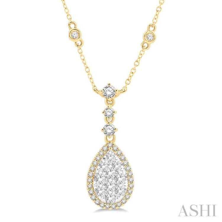 1 Ctw Pear Shape Round Cut Diamond Lovebright Necklace in 14K Yellow and White Gold 1 Ctw Pear Shape Round Cut Diamond Lovebright Necklace in 14K Yellow and White Gold