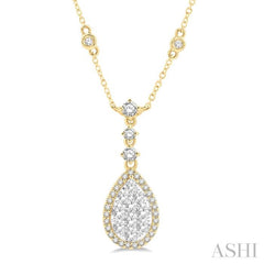 1 Ctw Pear Shape Round Cut Diamond Lovebright Necklace in 14K Yellow and White Gold 1 Ctw Pear Shape Round Cut Diamond Lovebright Necklace in 14K Yellow and White Gold