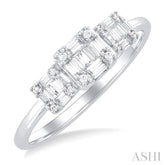 1/4 Ctw Past, Present & Future Baguette and Round Cut Diamond Fusion Fashion Ring in 14K White Gold