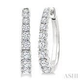 1 Ctw Graduated Round Cut Diamond Fashion Hoop Earrings in 14K White Gold