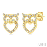 1/6 Ctw Petite Owl Round Cut Diamond Fashion Stud Earrings in 10K Yellow Gold