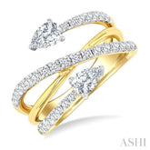 1 Ctw East West Pear and Round Cut Diamond Split Open-End Fashion Ring in 14K Yellow Gold