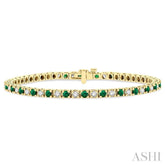 2.5 MM Emerald and 1 1/2 Ctw Round Cut Diamond Square Box Link Precious Tennis Bracelet in 14K Yellow Gold