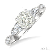 1/2 Ctw Round Shape Lovebright Carved Shank Round Cut Diamond Engagement Ring in 14K White Gold