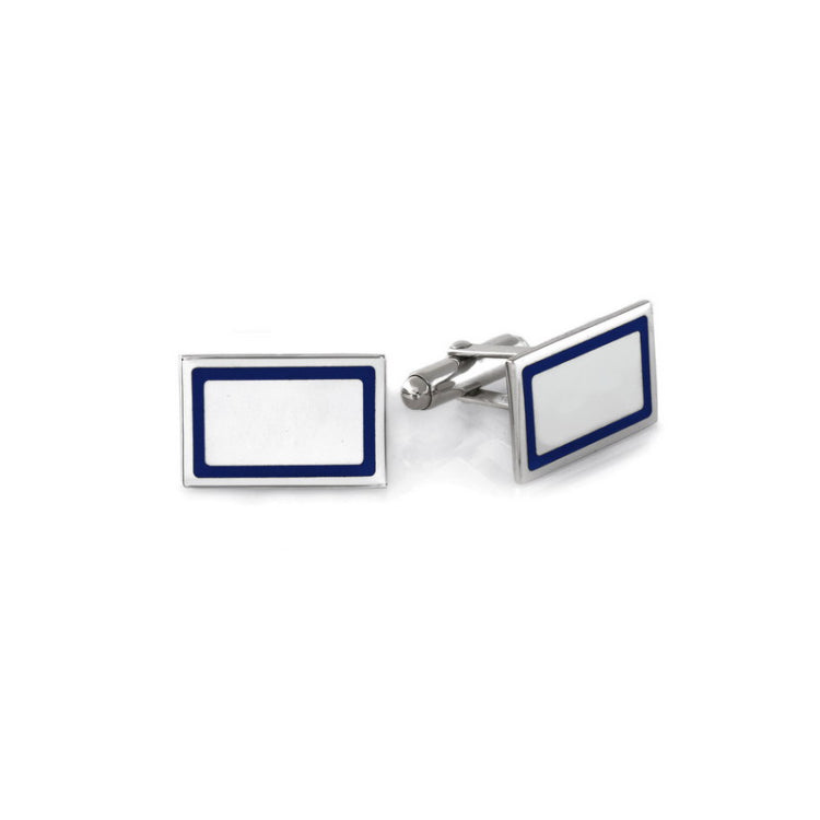 Sterling Silver Blue Border Rectangle Cufflinks Sterling Silver Blue Border Rectangle Cufflinks