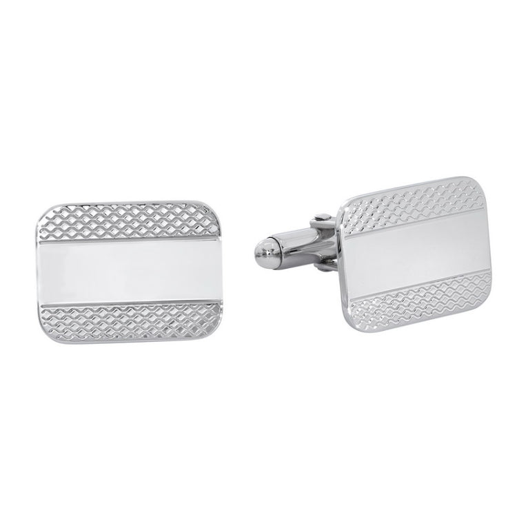 Sterling Silver Large Cushion Rectangle Cufflinks with Engine Turned Sides Sterling Silver Large Cushion Rectangle Cufflinks with Engine Turned Sides