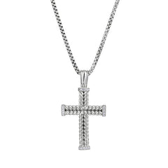 Rhodium Finished Sterling Silver Braided Cross with Simulated Diamonds on all 4 Ends of Cross on 20 Rounded Box Chain Rhodium Finished Sterling Silver Braided Cross with Simulated Diamonds on all 4 Ends of Cross on 20 Rounded Box Chain