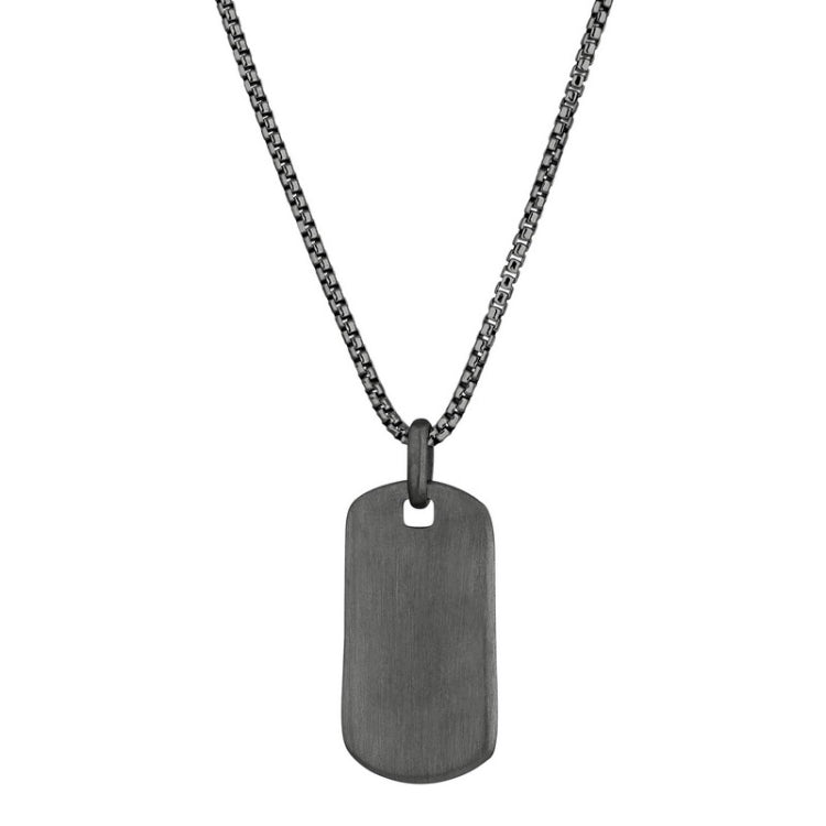 Black Rhodium Finish Sterling Silver Plain Dog Tag on 20 Rounded Box Link Chain Black Rhodium Finish Sterling Silver Plain Dog Tag on 20 Rounded Box Link Chain