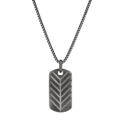 Black Rhodium Finish Sterling Silver Feathered Dog Tag on 20 Rounded Box Link Chain Black Rhodium Finish Sterling Silver Feathered Dog Tag on 20 Rounded Box Link Chain