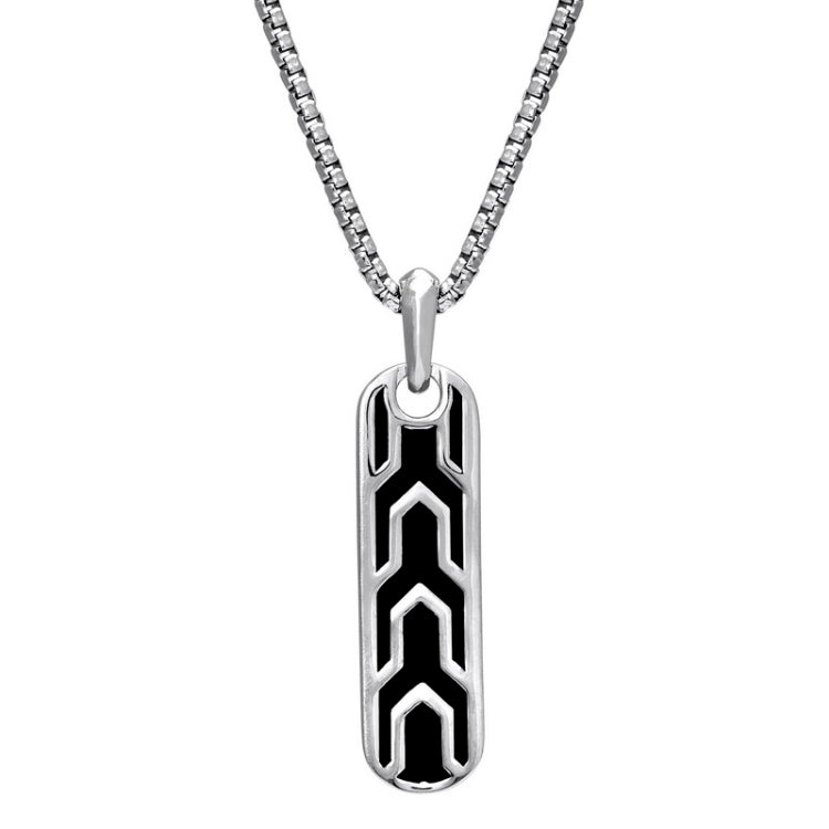 Rhodium Finished Sterling Silver Long Rectangular Necklace with Black Polished Celtic Pattern on 20 Rounded Box Link Chain Rhodium Finished Sterling Silver Long Rectangular Necklace with Black Polished Celtic Pattern on 20 Rounded Box Link Chain