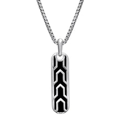 Rhodium Finished Sterling Silver Long Rectangular Necklace with Black Polished Celtic Pattern on 20 Rounded Box Link Chain Rhodium Finished Sterling Silver Long Rectangular Necklace with Black Polished Celtic Pattern on 20 Rounded Box Link Chain