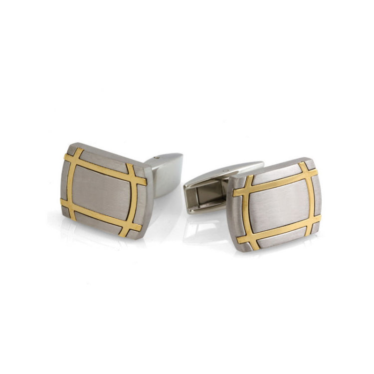 Stainless Steel Satined Cufflinks W/Gold-Tone Bands Stainless Steel Satined Cufflinks W/Gold-Tone Bands