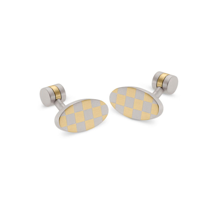 Stainless Steel Tu-tone Oval Checkerboard Cuff Links Stainless Steel Tu-tone Oval Checkerboard Cuff Links