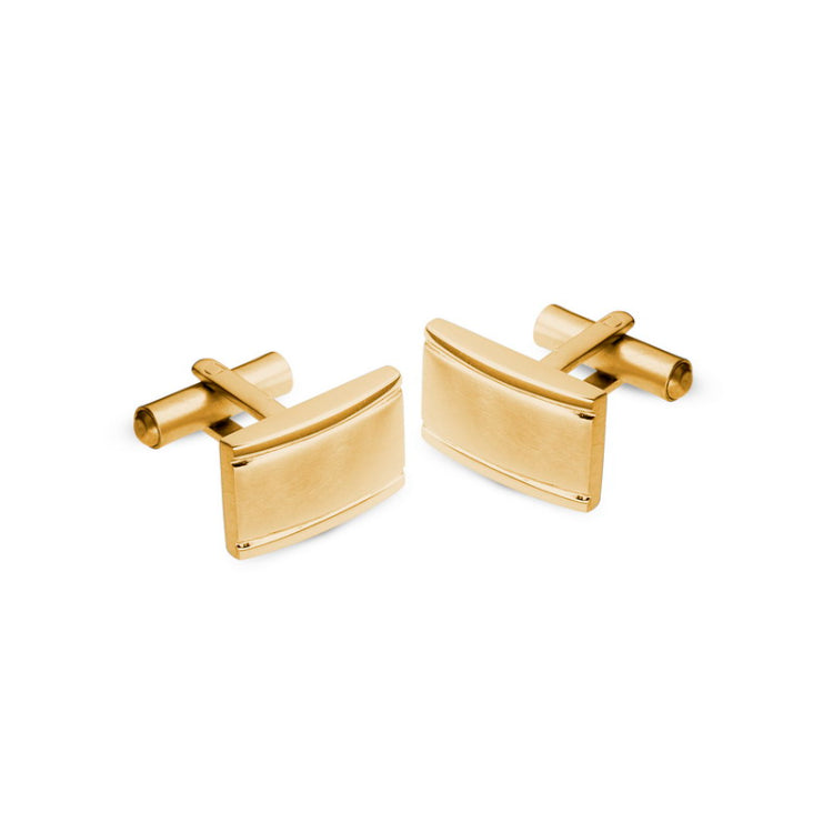 Gold Finish Stainless Steel Cuff Links with Lined Edge Gold Finish Stainless Steel Cuff Links with Lined Edge