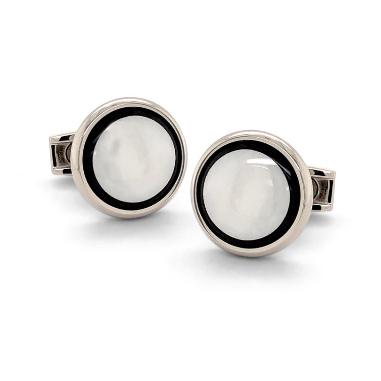 Stainless Steel 15mm Onyx & MOP Cufflinks Stainless Steel 15mm Onyx & MOP Cufflinks