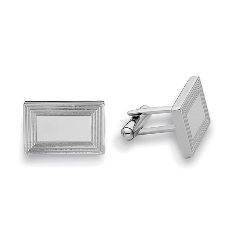 Stainless Steel Rectangle Cufflinks W/3-Line Frame Stainless Steel Rectangle Cufflinks W/3-Line Frame