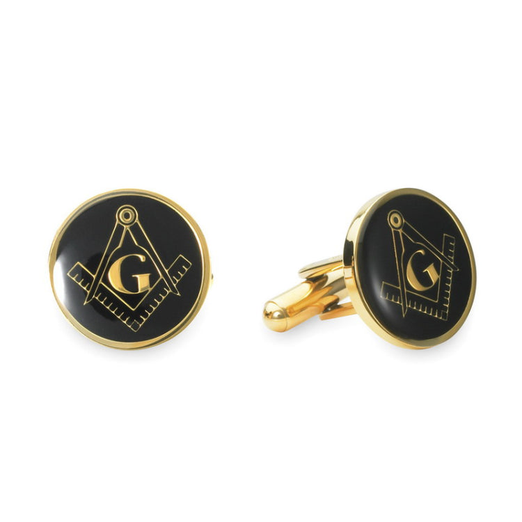 Stainless Steel Round Black & Gold Masonic Cufflinks Stainless Steel Round Black & Gold Masonic Cufflinks