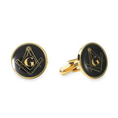 Stainless Steel Round Black & Gold Masonic Cufflinks Stainless Steel Round Black & Gold Masonic Cufflinks