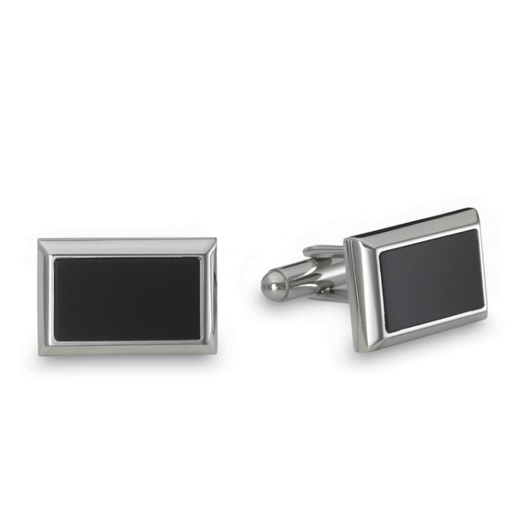 Stainless Steel Rectangle Polished Black Epoxy Cufflinks Stainless Steel Rectangle Polished Black Epoxy Cufflinks
