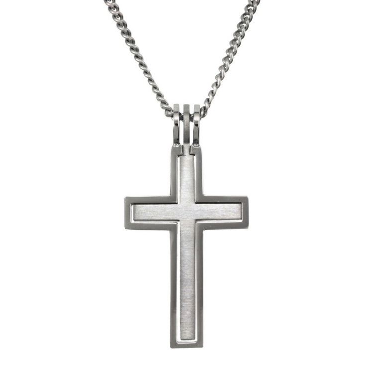 Stainless Steel Florentine & Polished 2-Part Cross on 24 Chain Stainless Steel Florentine & Polished 2-Part Cross on 24 Chain