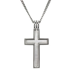 Stainless Steel Florentine & Polished 2-Part Cross on 24 Chain Stainless Steel Florentine & Polished 2-Part Cross on 24 Chain