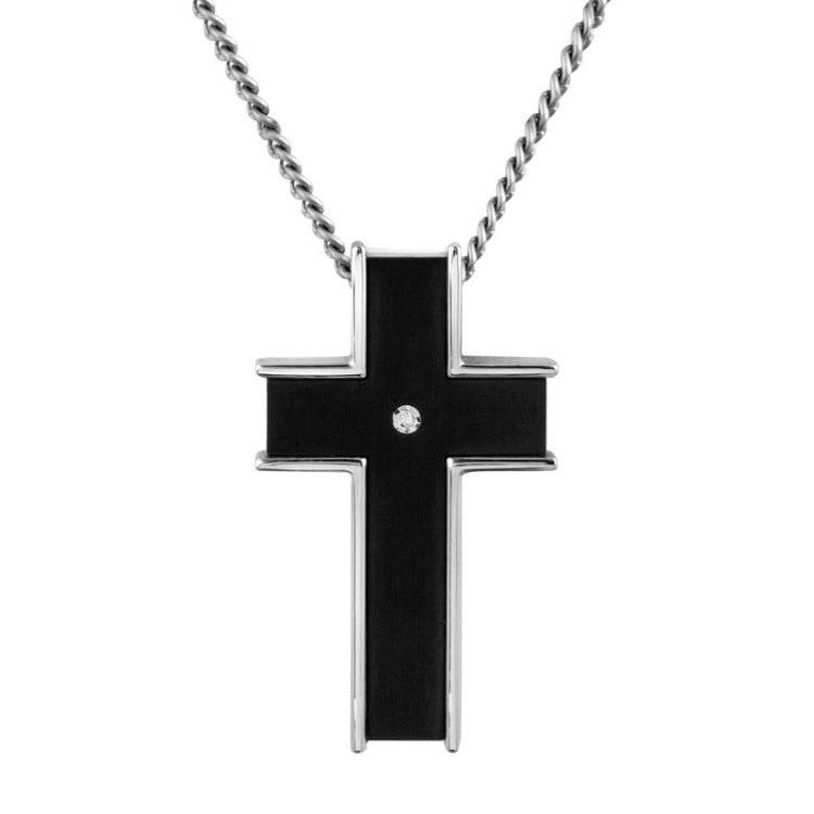 Stainless Steel Black Titanium & .005pt Diamond Steel Cross on 24 Chain Stainless Steel Black Titanium & .005pt Diamond Steel Cross on 24 Chain