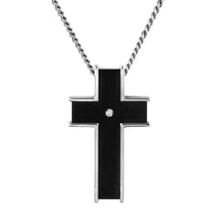 Stainless Steel Black Titanium & .005pt Diamond Steel Cross on 24 Chain Stainless Steel Black Titanium & .005pt Diamond Steel Cross on 24 Chain