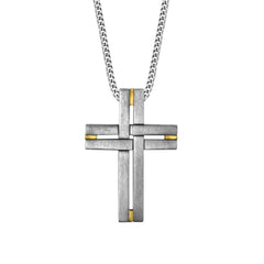 Stainless Steel Basket Weave W/Goldtone Bits Cross on 24 Chain Stainless Steel Basket Weave W/Goldtone Bits Cross on 24 Chain