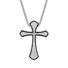 Stainless Steel Styled Cross W/Pinstripe Border on 24 Chain Stainless Steel Styled Cross W/Pinstripe Border on 24 Chain