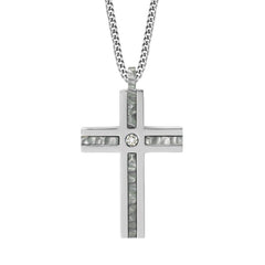 Stainless Steel Hammered & .005pt Diamond Cross on 24 Chain Stainless Steel Hammered & .005pt Diamond Cross on 24 Chain