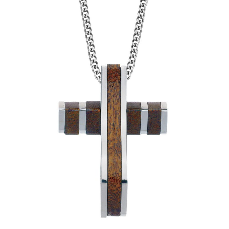 Stainless Steel & Wood Cross on 24 Chain Stainless Steel & Wood Cross on 24 Chain