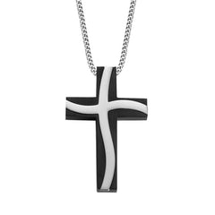 Stainless Steel & Black Wavy Cross on 24 Chain Stainless Steel & Black Wavy Cross on 24 Chain