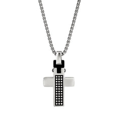Stainless Steel Small Cross w/Checker Board Center on 20 Chain Stainless Steel Small Cross w/Checker Board Center on 20 Chain