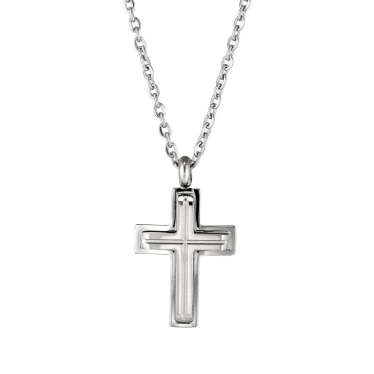 Stainless Steel Small Cross With Raised Center on 20 Chain Stainless Steel Small Cross With Raised Center on 20 Chain