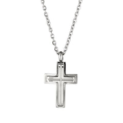 Stainless Steel Small Cross With Raised Center on 20 Chain Stainless Steel Small Cross With Raised Center on 20 Chain