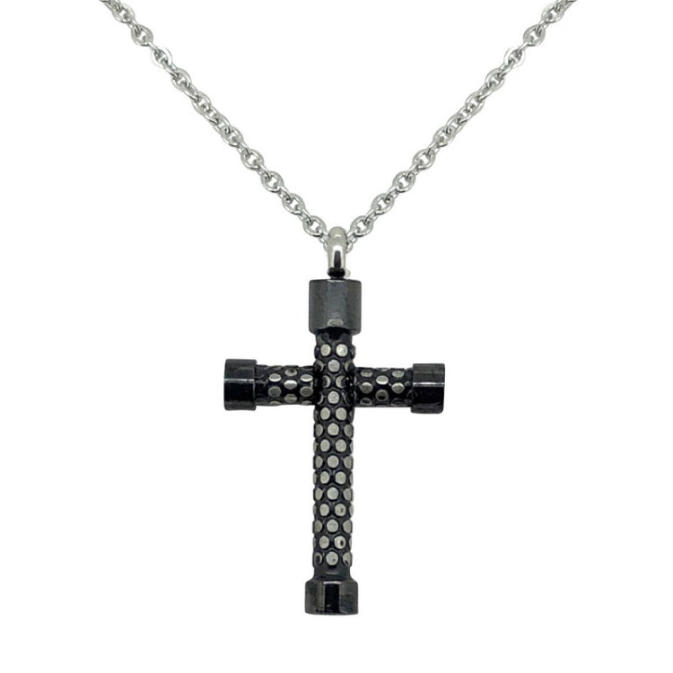 Stainless Steel Small Black Embossed Cross 20 Chain Stainless Steel Small Black Embossed Cross 20 Chain
