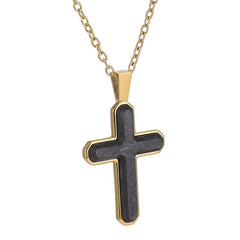 Stainless Steel IP Gold Finish Forged Carbon Cross on 20 -22  Adjustable Rounded Box Chain Stainless Steel IP Gold Finish Forged Carbon Cross on 20 -22  Adjustable Rounded Box Chain