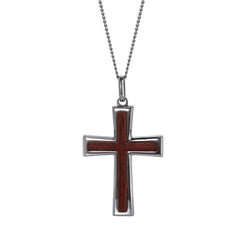 Stainless Steel Tapered Wooden Cross Pendant on 20 Curb Chain Stainless Steel Tapered Wooden Cross Pendant on 20 Curb Chain