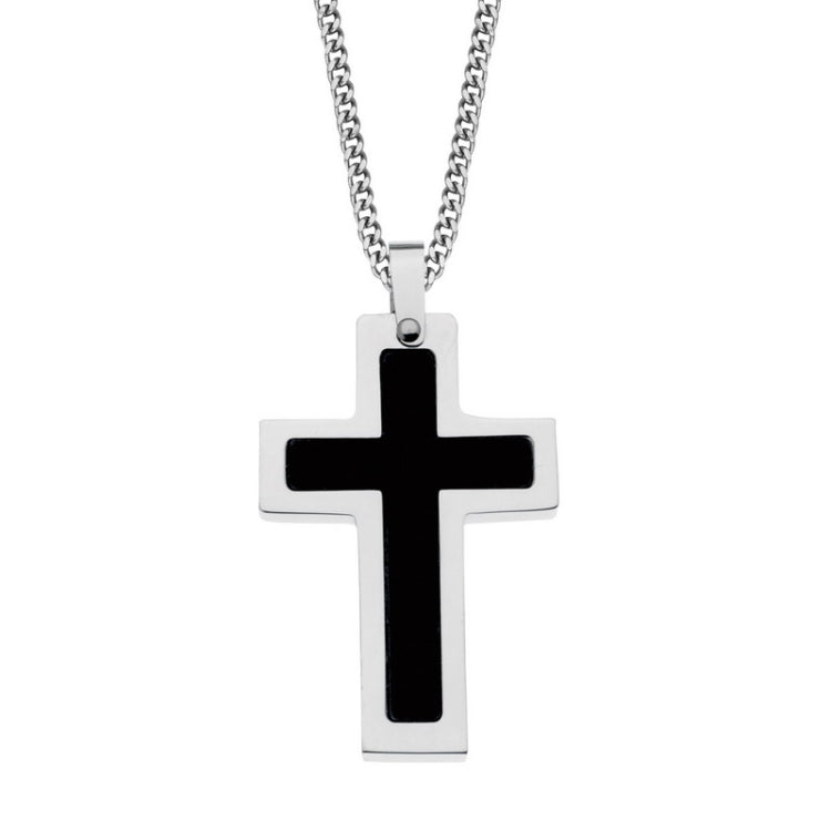 Stainless Steel Black Matte Steel Cross W/Curb Chain Stainless Steel Black Matte Steel Cross W/Curb Chain