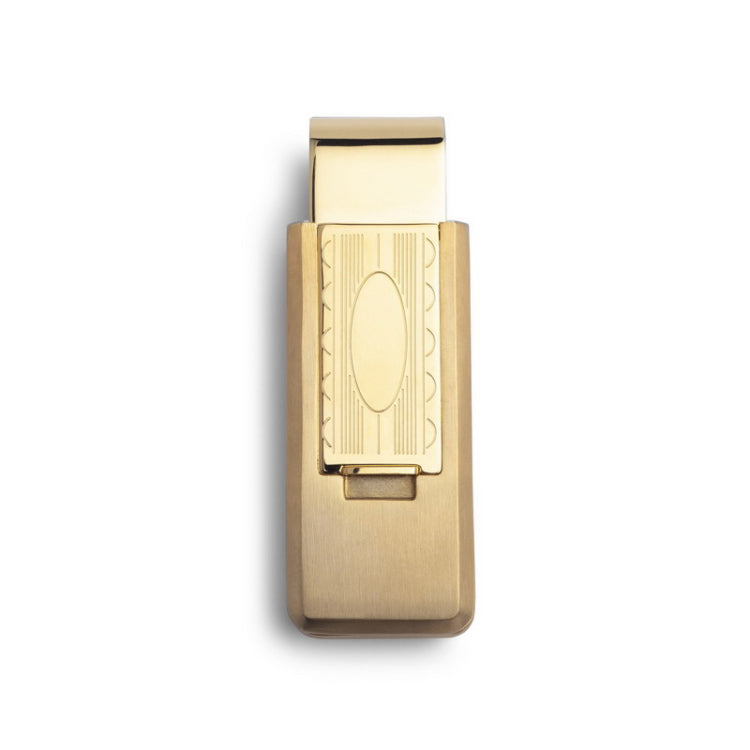 Stainless Steel Gold PVD Finish Flip Money Clip with Oval Center Stainless Steel Gold PVD Finish Flip Money Clip with Oval Center