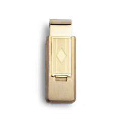 Stainless Steel Gold PVD Finish Flip Money Clip with Diamond Shape Center Stainless Steel Gold PVD Finish Flip Money Clip with Diamond Shape Center