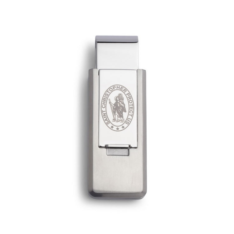 Stainless Steel PVD Finish Flip Money Clip w/St. Christopher Stainless Steel PVD Finish Flip Money Clip w/St. Christopher