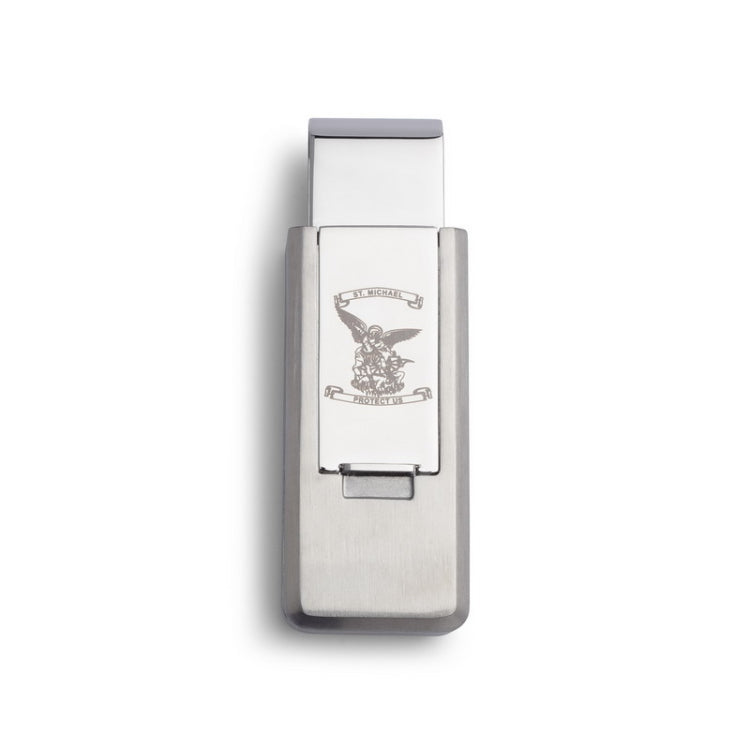 Stainless Steel PVD Finish Flip Money Clip w/St. Michael Stainless Steel PVD Finish Flip Money Clip w/St. Michael