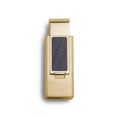 Gold PVD Finish Stainless Steel Flip Money Clip w/Black Carbon Fiber Gold PVD Finish Stainless Steel Flip Money Clip w/Black Carbon Fiber